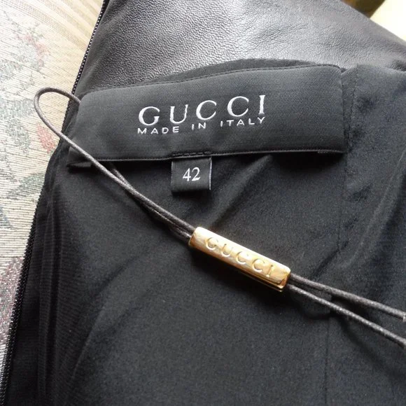 Gucci Black 100% Silk Dress with Lamb Leather Trim Size IT 42 - US 6 - Picture 14 of 16